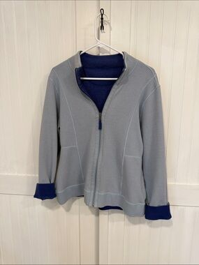 Orvis reversible Royal/soft Blue Zip-Up sweaterJacket size L